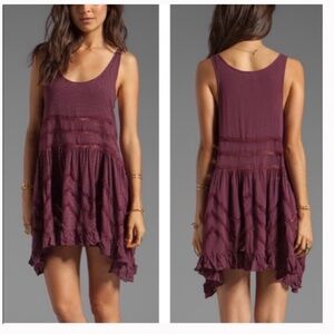 Free People Voile Trapeze Lace Slip Dress in Burgundy